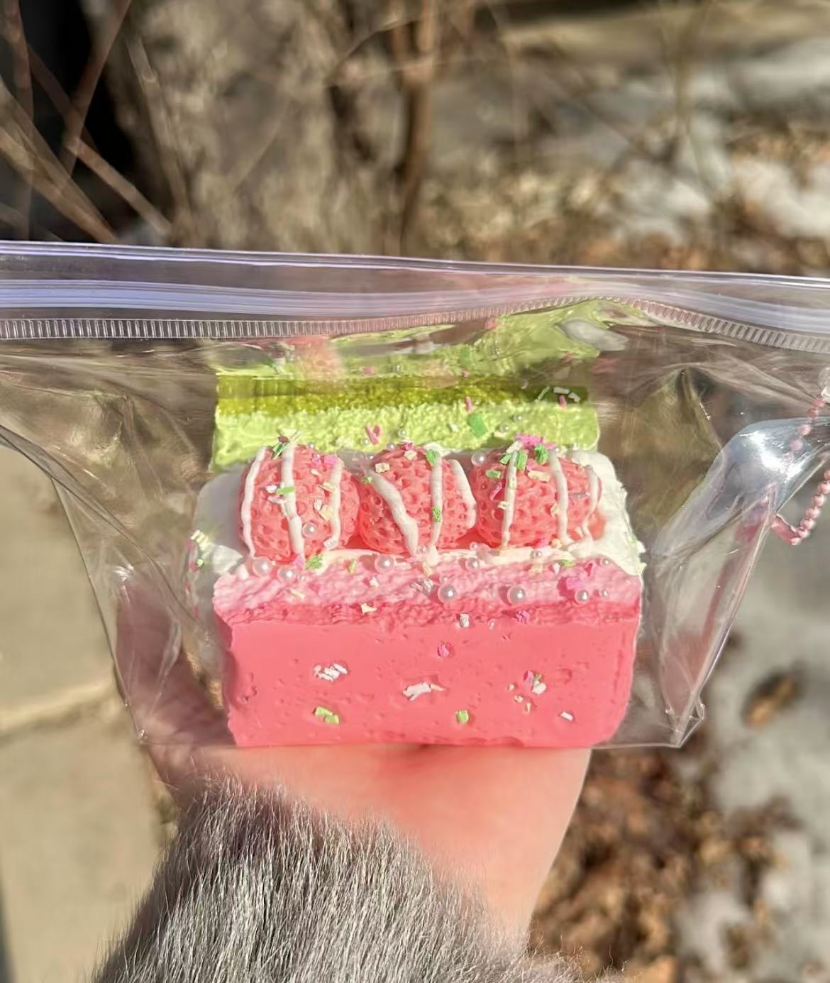 Strawberry Matcha Cake Made of Food Silicone (Not Real, Don’t Eat It)